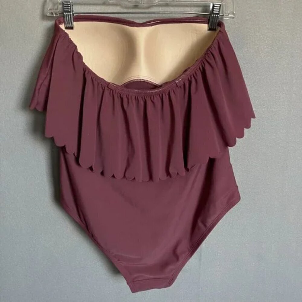 Kona Sol Flounce One Piece Swimsuit in Pink Mulberry Size M - Picture 4 of 9